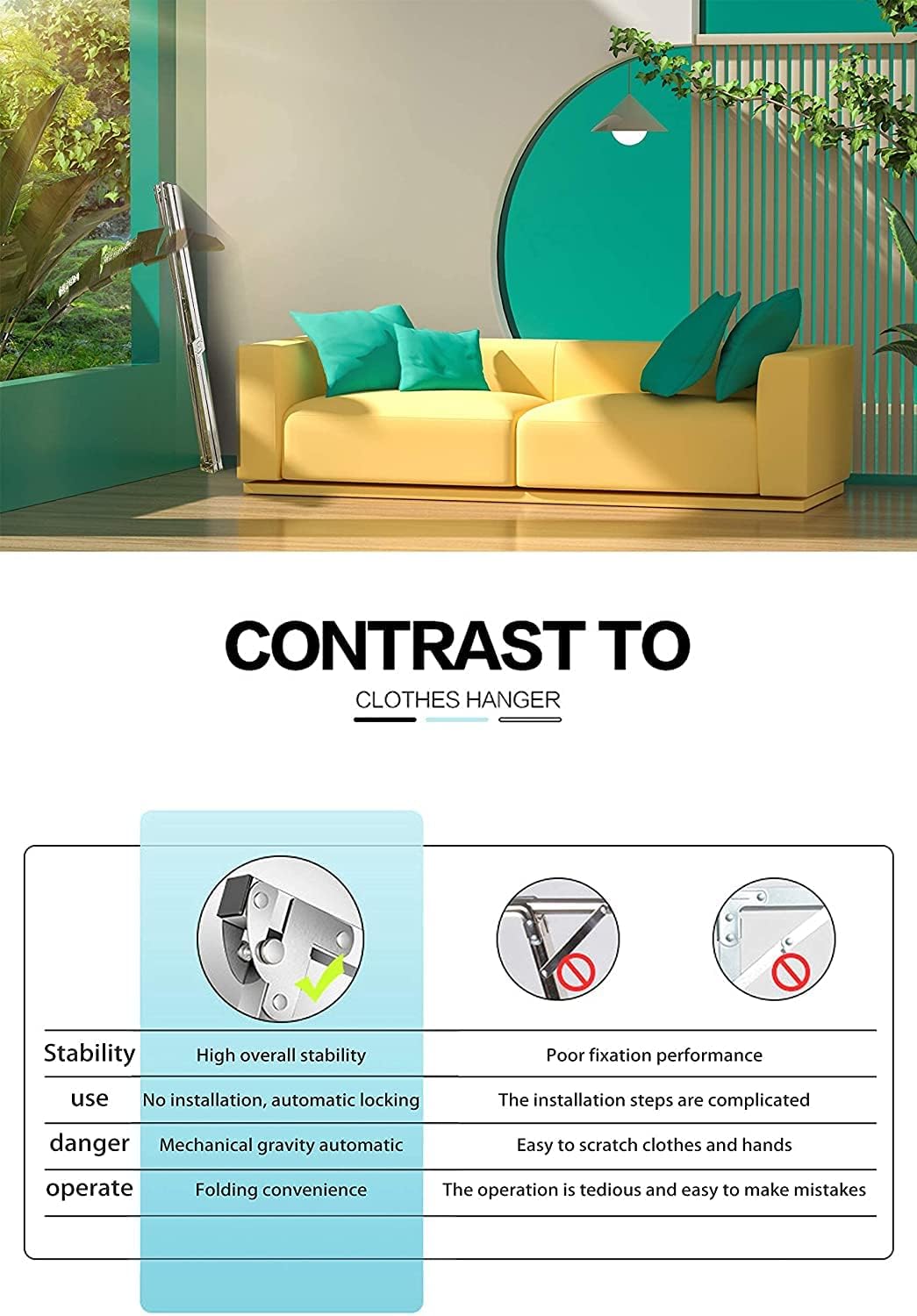 Clothes Drying Racks Outdoor, 81 Inches Updated Version,Stainless Steel Laundry Drying Rack for Indoor Outdoor and The Balcony,Length Adjustable Saves Space,with Windproof Hooks(001)