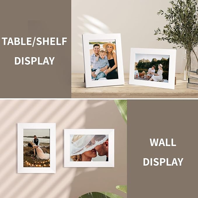 PETAFLOP 5x7 Picture Frame Set of 7, White Frames Display 5 by 7 Inch Photo for Wall or Tabletop