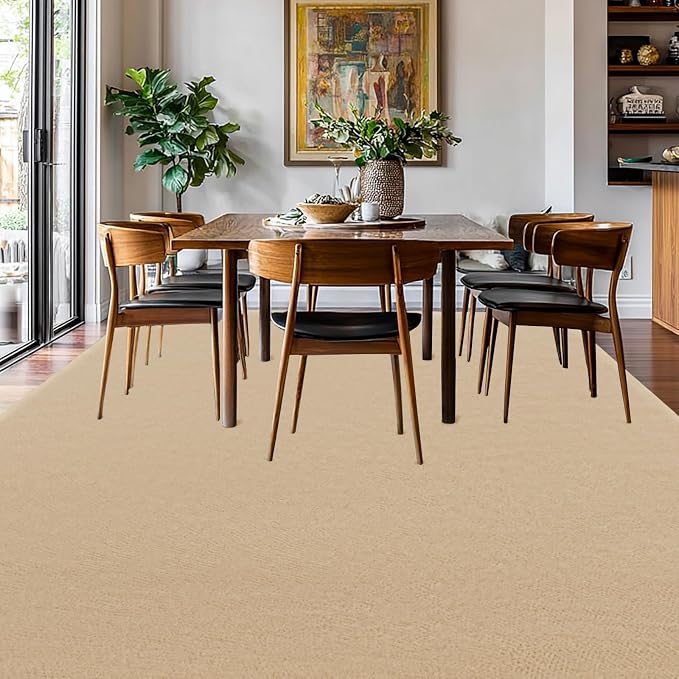 qulint 8x10 Rug for Living Room, Tan Carpet for Bedroom Modern Washbale Area Rug with Thickened Memory-Foam, Minimalist Solid Non Slip Large Carpet for Kid Room Dorm Classroom Home Decor