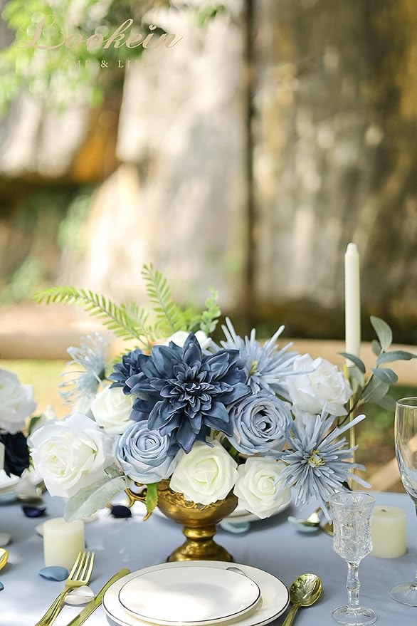 Lookein Artificial Flowers for DIY Wedding Decoration Bridal Bouquet Table Centerpieces Flower Garland Wreaths Aisle Arch Flower Decoration Home Decor, Retro Dusty Blue