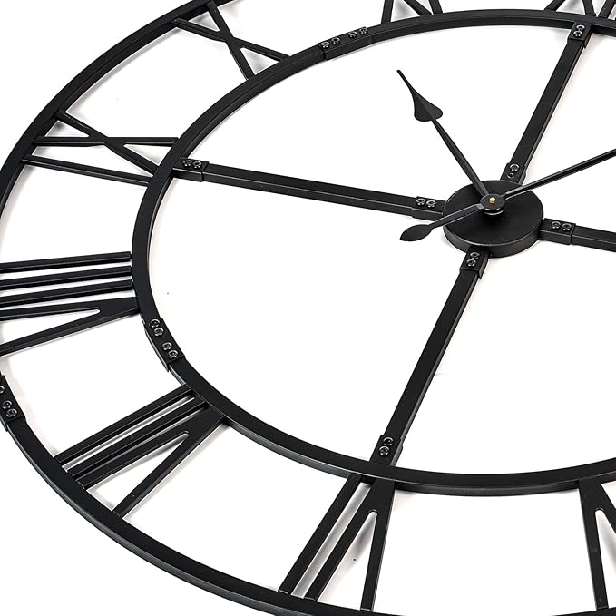 Extra Large 40 Inch Knocked-Down (KD) Wall Clock for Living Room Decor – Silent Non-Ticking Modern Farmhouse Wall Clock, Oversized Decorative Metal Roman Numeral Clock, Black