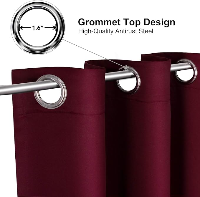 ChrisDowa Grommet Blackout Curtains for Bedroom and Living Room - 2 Panels Set Thermal Insulated Room Darkening Curtains (Burgundy Red, 42W x 84L)