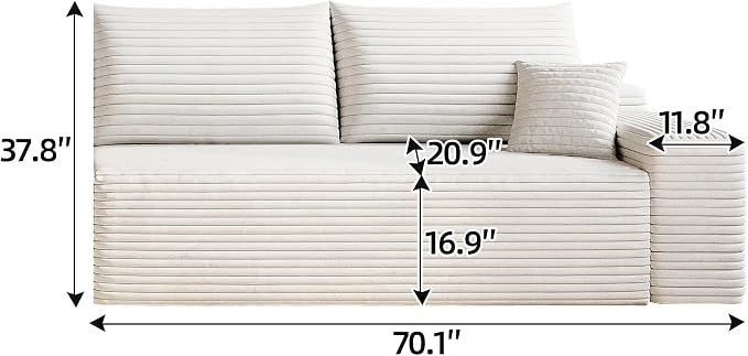 135" U Shaped Sectional Couch with Ottoman, Large Sectional Couches for Living Room, Plush Corduroy Convertible Sleeper Sofa, Compressed Foam Sofa in a Box No Assembly, Left Facing Chaise, White