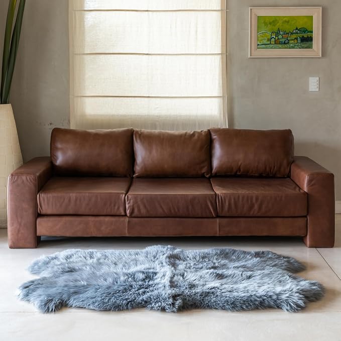 Premium 100% Genuine Sheepskin Area Rug 4x6 ft – Quad Soft & Fluffy Lambskin Rug Living Room – Made in Argentina (Grey)