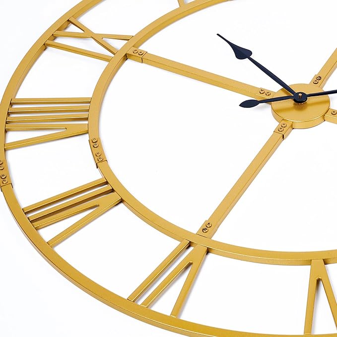 Large Wall Clock for Living Room Decor – 32 Inch Knocked-Down (KD) Silent Non-Ticking Modern Farmhouse Wall Clock, Oversized Decorative Metal Roman Numeral Clock