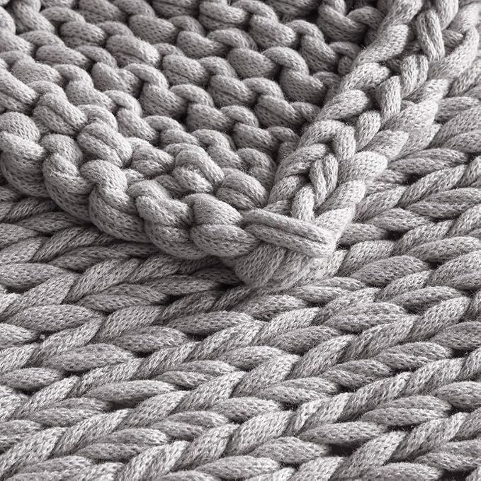 Madison Park Boho Throw, Soft Blanket Handmade Gift Home Decor, Lightweight & Breathable All Seasons Spring Chunky Knit, Knitted Throw for Couch, Bed Blanket, 50"x60" Grey