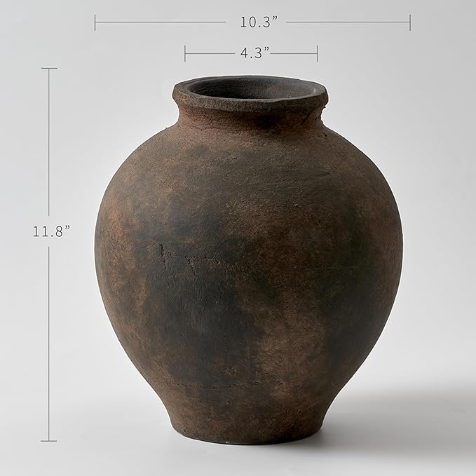 LB2 Brown Ceramic Large Vase, 11.8" Tall Zen Style vase, Terra Cotta Pitcher, Distressed Farmhouse Decor, Pottery Decorative Flower for Home Decor (C - Brown 11")