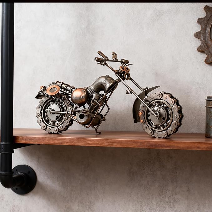Handmade Metal Motorcycle Model, 11 Inch - Unique Gifts for Men, Dad, Boyfriend, Him, Biker Enthusiasts - Vintage Motorcycle Figurine for Home, Office & Man Cave Decor