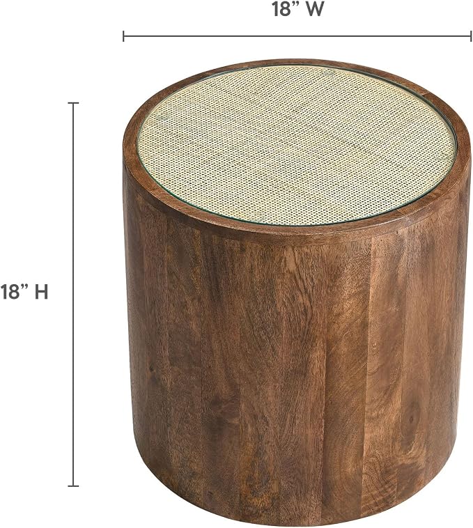 Modway Truett Wood Rattan Round Side Table in Walnut