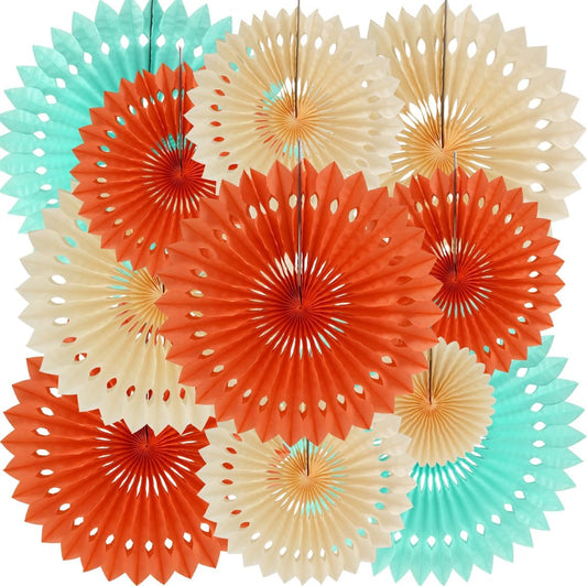 BEISHIDA Orange Blue White Hanging Honeycomb Round Paper Fans Decoration Cream Theme Tissue Paper Fan Garland for Baby Shower Kid Birthday Graduation Wedding Party Supplies（11packs）