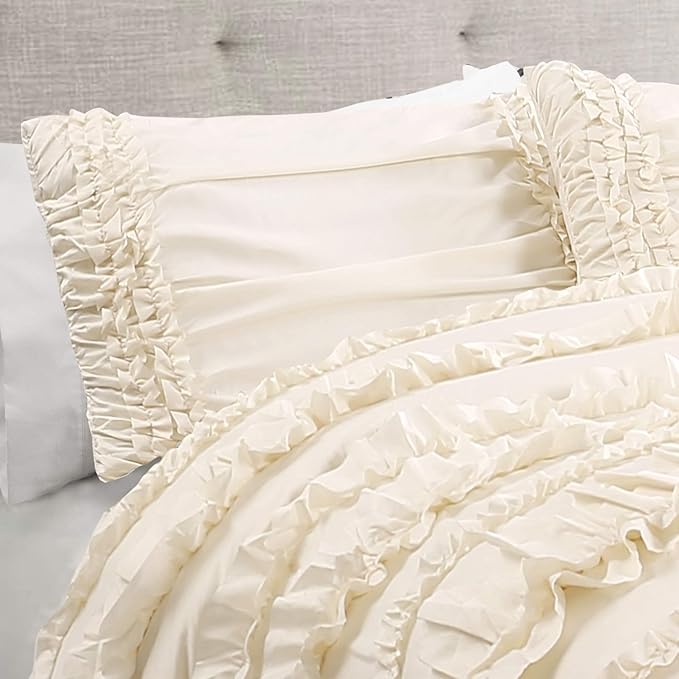 Lush Decor C07815P13 Belle Ivory Comforter (96 x 92 inches) Ruffled Shabby Chic 4 Piece Set with Bed Skirt(80 x 60 inches with a 14. 5 inch drop). and 2 Pillow Shams(20 x 26 inches), Full/Queen