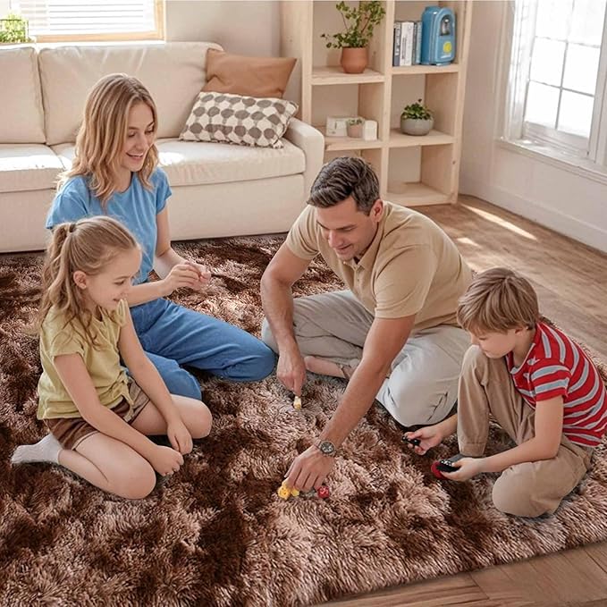FinRèc Brown Rugs for Bedroom Living Room, 5x7 Feet Plush Fluffy Shag Area Rug, Non-Slip Fuzzy Furry Shaggy Rug for Kids Room Dorm Room Home Decor, High Pile Soft Floor Carpet