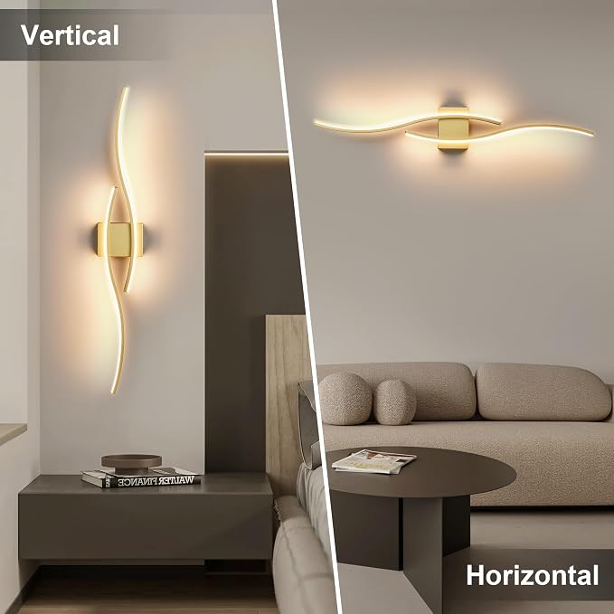 KARTOOSH Battery Operated Wall Sconces with Remote Control, Dimmable/3 Colors/Night-Light/Timer/Memory, Gold Modern Wireless LED Sconce for Living Room, Hallway, Bedroom, 39.3 Inch (1 Pack)