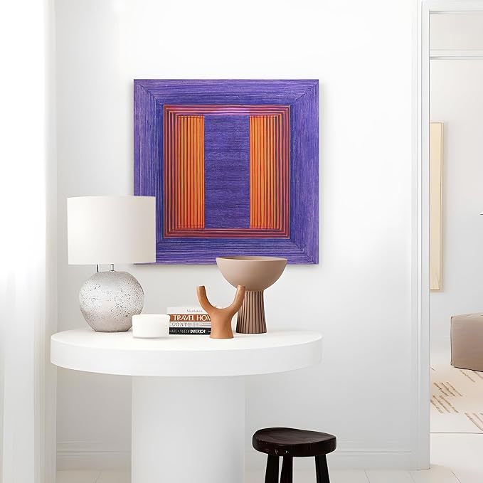 Modern Minimalist Abstract Geometric Textured Wall Art for Living Room | Original Hand-Painted Purple & Orange Block Lines Oil Painting Artwork for Bedroom Office Hallways, Square Wall Decor 24x24"