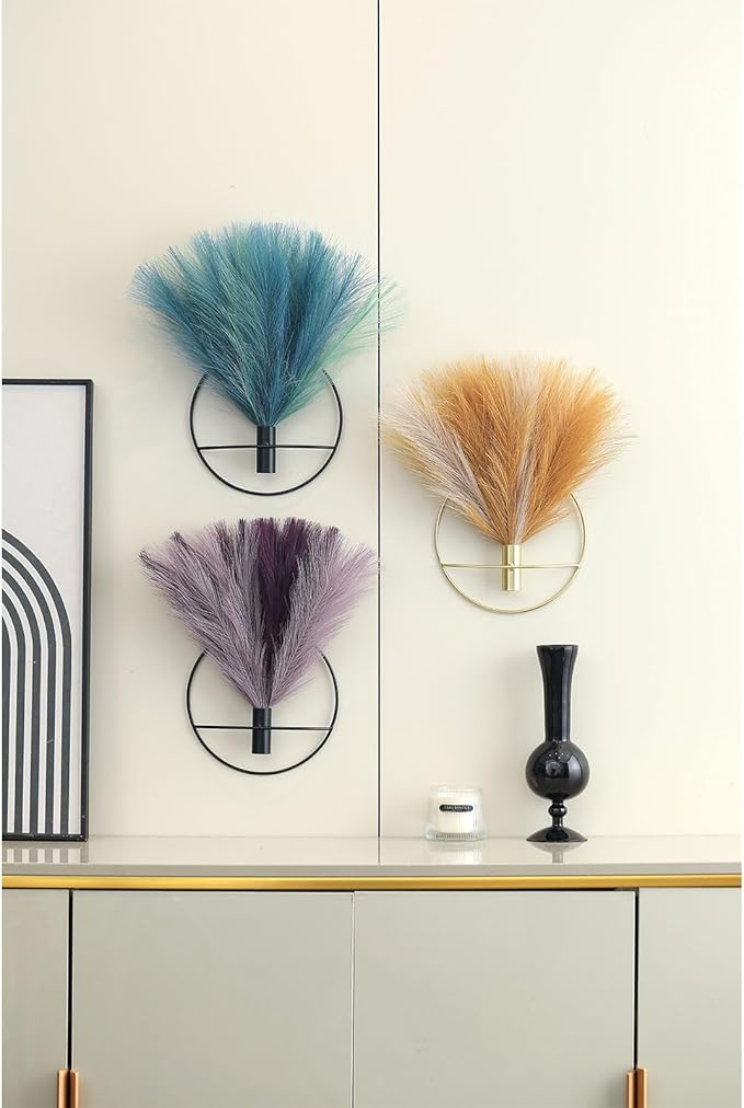 Pretty Jolly Boho Wall Decor - 2 Pack Gold Wall-Mounted Hanging Artificial Pampas Display for Living Room, Bedroom, Bathroom & Dining Room Wall Art