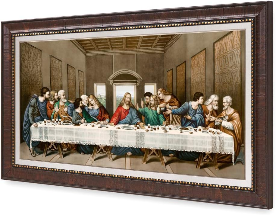 DECORARTS The Last Supper by Leonardo Da Vinci. Giclee Prints on Canvas with Matching Retro Style Brown Frame. Total Size w/Frame: 33x19, Ready to Hang.