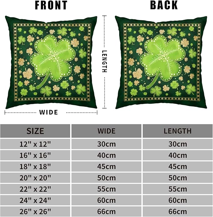 Saint Patricks Day Outdoor Pillow Covers Green Plaid Shamrock Pillow Cases 22x22 Set of 2 Lucky Charm Clover Hat Cushion Cases for Home Sofa Couch St Patricks Day Decor