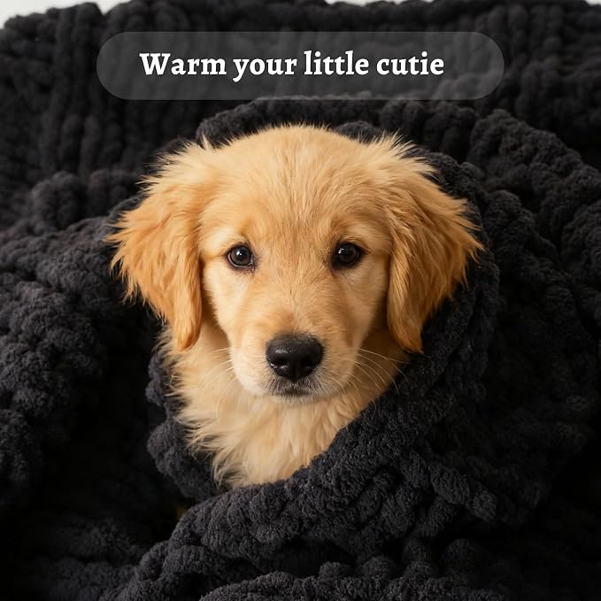 Battilo Chunky Knit Throw Blanket for Couch, 50"x60", Charcoal | Hand Knit, Dark Grey Throw Blanket, Cozy Warm Thick Soft Chenille Throw Blanket for Bed, Sofa, Living Room