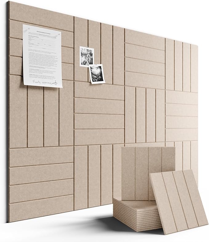 Large Felt Bulletin Board 48" x 36" Cork Board Alternative-12 Pack with 70 Safe Removable Adhesive Tabs, Cork Boards for Walls Felt Board for Home Office Classroom Pin Board-Taupe