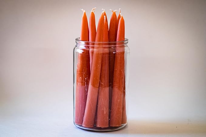 100% Pure Beeswax Taper Candles - All-Natural Handmade Decorative & Dipped Smokeless Unscented Candles for Christmas, Advent, and Hanukkah, Citrus Orange, 8.5 Inches, 24 Candle Set, by BeeTheLight