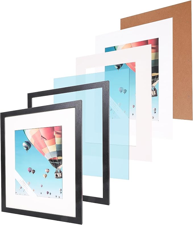 The Display Guys - Black Wooden Minimalist Picture Frames Set - Tempered Glass - 16x20 matted to 11x14 - Wall Hanging - 4-Pack