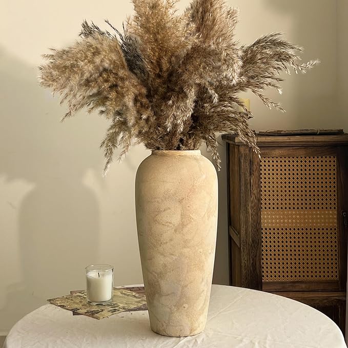 Ceramic Rustic Farmhouse Vase, 15 Inch Beige Flower Vases for Home Decor, Rustic Pottery Vase for Table Centerpieces & Living Room, Farmhouse Ceramic Vases for Entryway & Wedding Gifts