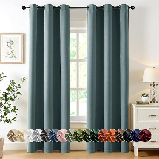 MIULEE Dusty Blue Blackout Curtains for Bedroom Living Room 84 Inches Long 2 Panels, Thermal Insulated Room Darkening Drapes Solid Grommet Noise Reduction Light Blocking Window Treatments 40x84 inch