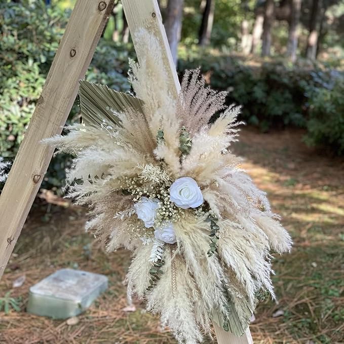 DIY White Pampas Arch Swag – Dried Flower Arrangement for Wedding Ceremony, Wall or Mantel Decor(Woodland Boho Bouquet)