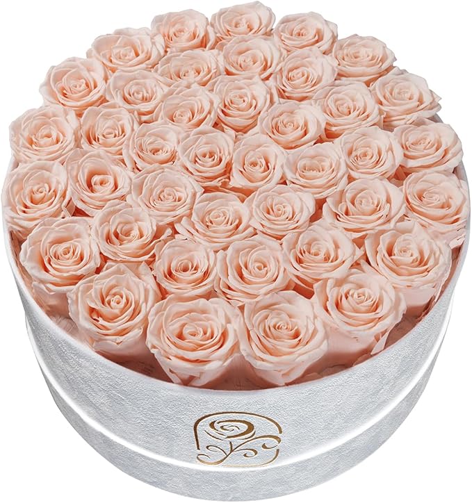 Gifts for Women Preserved Roses Flower Box, Luxury Velvet Box with 40 Roses, Preserved Flowers, Romantic Gift for Her, Wife, Girlfriend, Birthday Anniversary Christmas (Peach Pink)