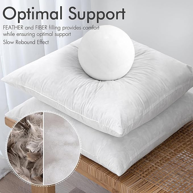 MIULEE Euro Pillow Inserts 24x24 Inch Set of 2, Feather Mix Polycotton with Cotton Fabric Square Decorative Throw Pillows for Couch Bed Sofa