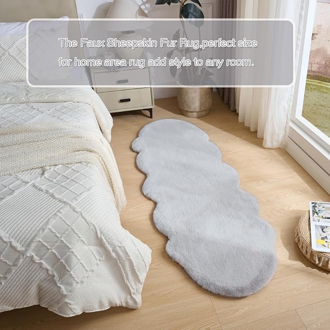 1700GSM Fuzzy Faux Sheepskin Fur Area Rug,Extra Soft Throw Rugs Mat Fluffy Shaggy Fur Rug for Bedroom Living Bedside Rug Room Decor-Light Grey,2x3ft