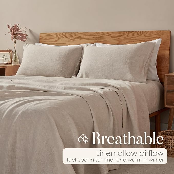 DAPU 100% Linen Pillowcases 20x40 Inches Pillow Cases (Pack of 2) with Envelope Closure, Stone Washed Breathable and Cooling (Natural Linen, King)