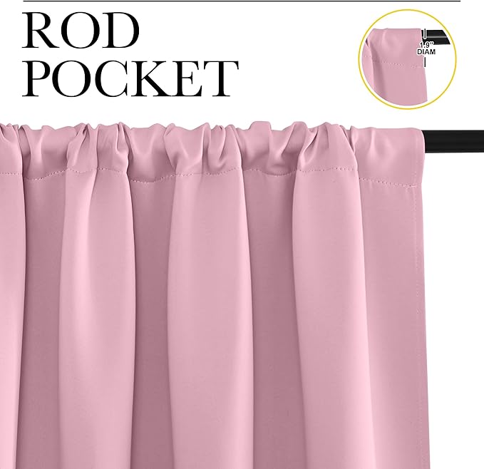 NICETOWN Blackout Curtains for Bedroom, Blackout Curtain Panels, Rouge Pink, 1 Pair, 62 by 63-inch, Window Treatment Energy Saving Thermal Insulated Solid Rod Pocket Blackout Drapes/Draperies