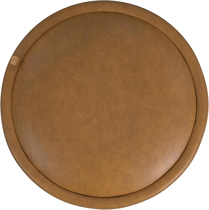 HomePop Storage Round Ottoman with Removable Lid |Homepop Home Décor|Upholstered Round Velvet Foot Rest Ottoman - Carmel Faux Leather