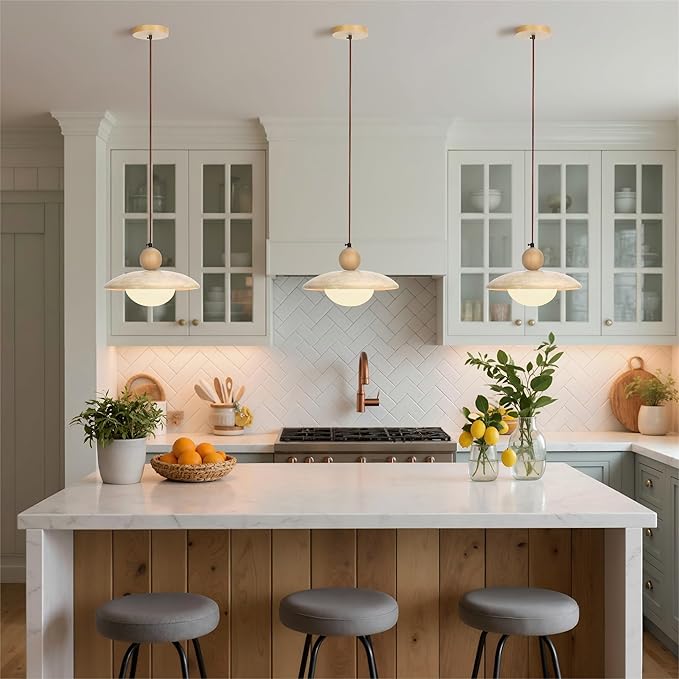 Wabi Sabi Pendant Light,Yellow Travertine Japandi Japanese Minimalist Stone Light Fixture,Adjustable Nordic Hanging Lamp for Kitchen,Bedroom,Vanity Japandi & Japanese Light Fixture(Natural wood color)