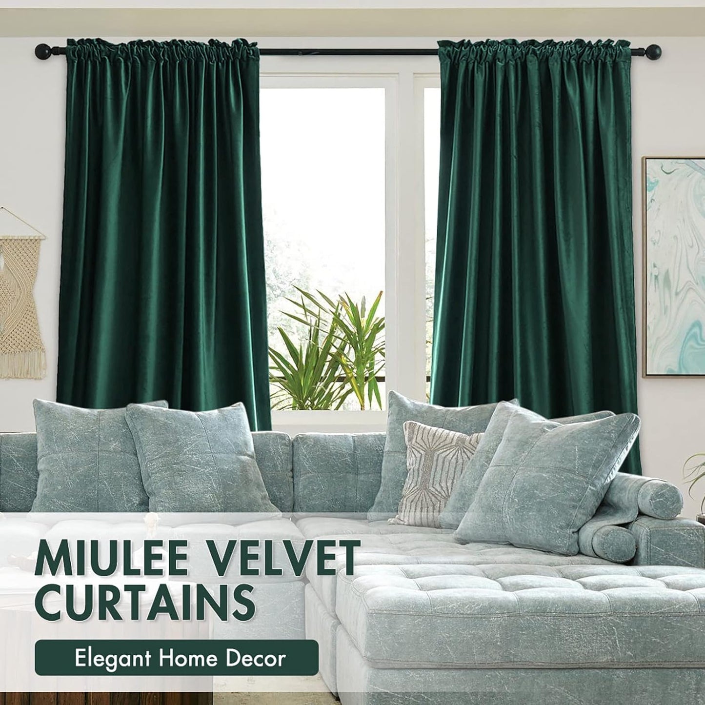 MIULEE Dark Green Velvet Curtains Thermal Insulated Blackout Curtain Christmas Emerald Green Drapes for Bedroom Living Room Darkening 96 Inches Long Curtains Panels Rod Pocket Set of 2