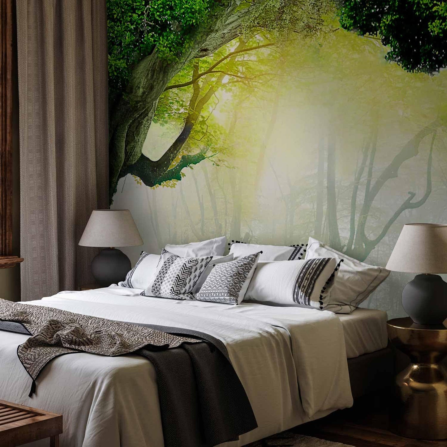 artgeist Wall Mural Peel and Stick Nature 212x98 in - XXL Self-Adhesive Corner Wallpaper Removable Large Sticker Foil Angle Wallpaper Wall Forest Trees Deer n-A-10067-a-a