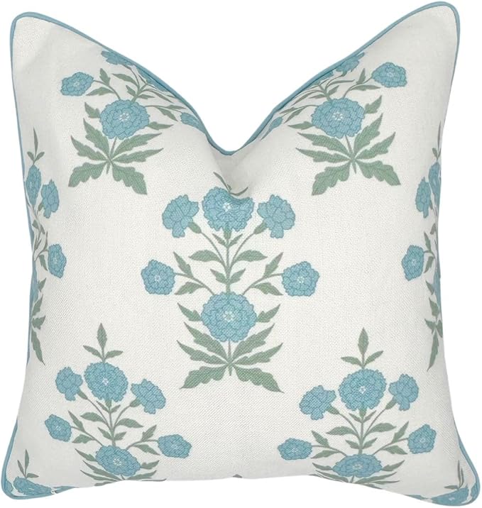 Jillien Harbor Amelia 20" x 20" Floral Throw Pillow Cover Blockprint 50 cm x 50 cm Grandmillennial Home Decor (20" x 20")
