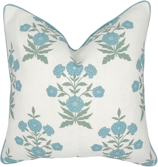 Jillien Harbor Amelia 20" x 20" Floral Throw Pillow Cover Blockprint 50 cm x 50 cm Grandmillennial Home Decor (20" x 20")
