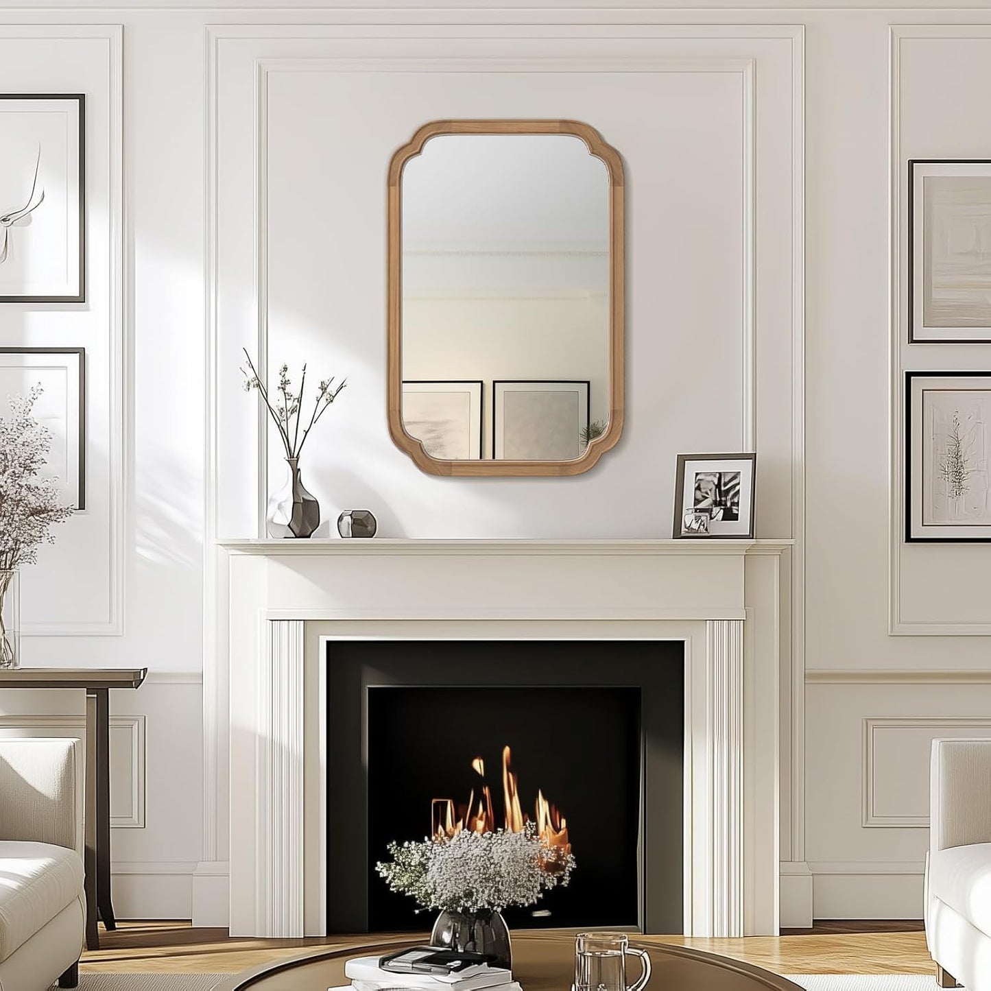 WallBeyond 20" x 30" Rounded Corner Arch Wall Mirror with Wood Frame for Entryway, Living Room or Bedroom Home Decor - Light Woodgrain [20" x 30" Honey-Colored]