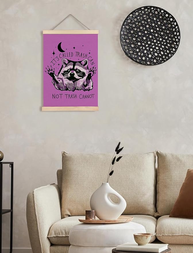 Foritho Funny Motivational Raccoon Meme Poster Wall Art Framed for Office Dorm Home, Sarcastic Work Trash Panda Office Canvas Prints Wall Decor for Coworkers Women Men, 12x16 Inch - Purple