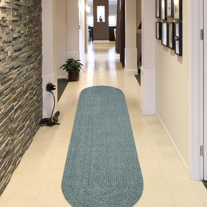 Superior Jute Oval Indoor Runner Rug, Lagoon Breeze