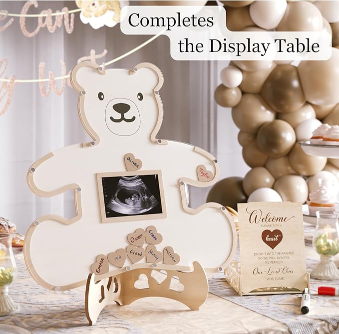 The Real Bossy Baby - Teddy Bear Guest Book Frame Keepsake for Baby Shower - Gender Reveal - Birthday - Large Premium Wood Shadow Box Display - Unique Gift Idea - Personal Nursery Decor - Ultrasound Frame - We Can Bearly Wait Theme - Includes Wooden He...