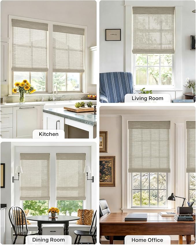 LazBlinds No Drill Cordless Bamboo Roman Shades, Light Filtering Blinds for Indoor Windows, Roll Up Bamboo Blinds for Home, 35" W x 64" H, Star-Grey