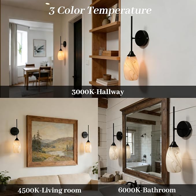 Vintage Battery Operated Wall Sconces Hand-Blown Glass , Rustic Touch & Remote Control Wall Lights Set of 2, Rechargeable 8000mAh, 3 Temperatures, Dimmable, Wireless Sconce for Bedroom Living Room