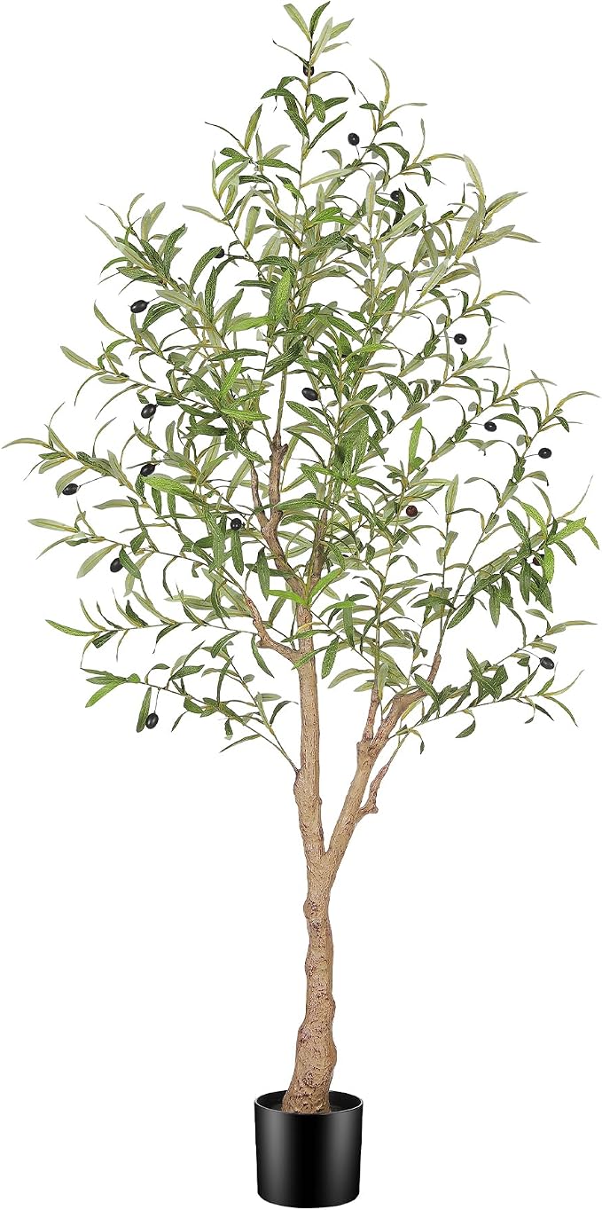 FEELEAD 5FT Artificial Olive Tree, Faux Olive Tree with Realistic Leaves and Natural Trunk, Potted Fake Olive Tree for Home, Living Room, Office Decor
