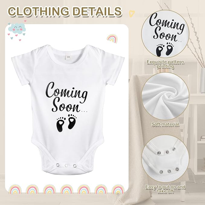 Canlierr 9 Pcs Pregnancy Announcement Set Pregnancy Reveal Ideas Felt Letter Board Baby Bodysuit Booties Photo Frame Bear Plush Wood Blocks for Coming Soon Baby Announcement(White)