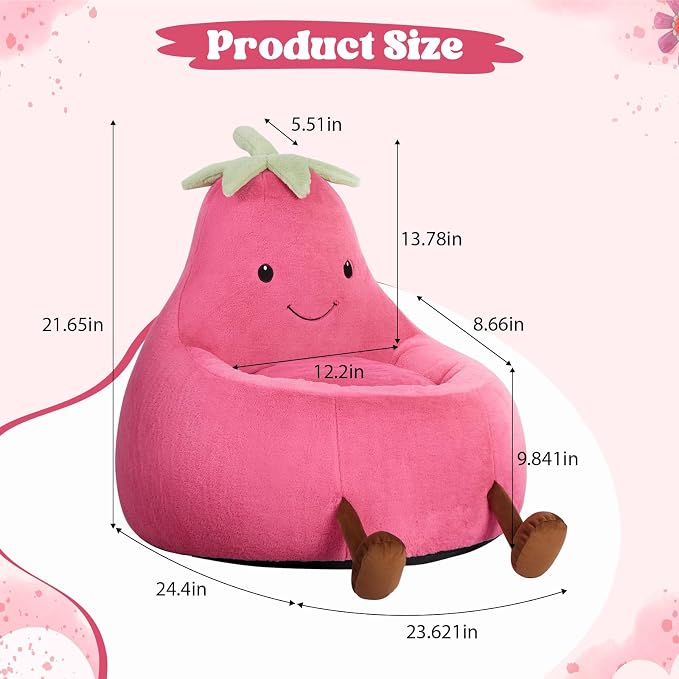 2FT Memory Foam Bean Bag Chair - Ultra Soft Faux Rabbit Fur Round Sofa with Handle & Machine Washable Cover, Comfy Lazy Chair for Kids Teens, Perfect for Reading Gaming in Living Room Bedroom，Magenta