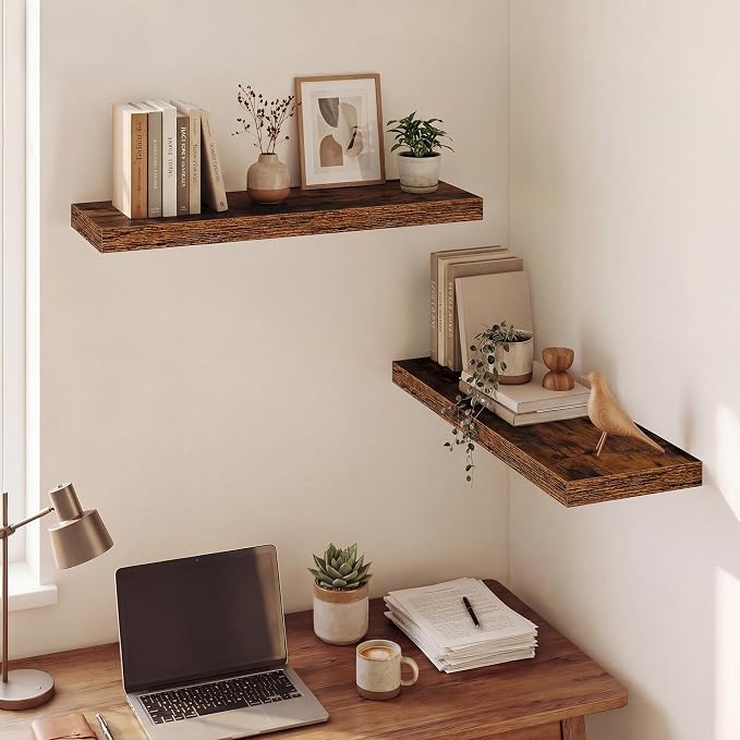 Dreamland 30 Inches Floating Shelves for Wall,9.3" Deep Long Floating Shelves Set of 2,Large Display & Storage Shelf,Wall Shelf for Bathroom Bedroom Living Room Kitchen Office,Rustic Brown