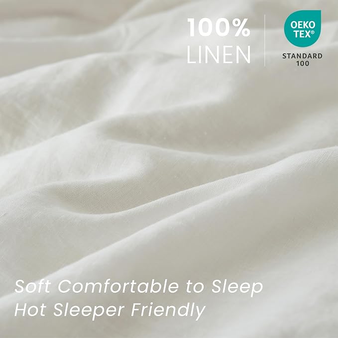100% French Linen Pillow Shams Basic Style - Pack of 2 - Washed Solid Color Natural Flax Soft Breathable - White, 20'' x 26''